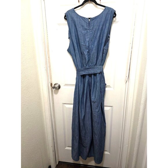 Lane Bryant Women's jumpsuit Chambray Sleeveless Elastic Tie Waist & Pockets Siz - Picture 4 of 12